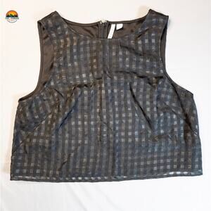 Elle Cropped Tank Top Black Sleeveless Back Zip Boho Chic Women's Size Large